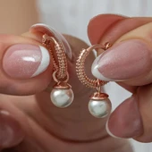 Gümüş Rose İnci Kadın Küpe - 1