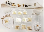 Altın Renk Bride Partisi Taç Kuşak Dövme Bileklik Seti Full 13 Parça - 2