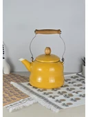 Alev Vintage Demlik Ahşap Saplı Emaye Çaydanlık Kettle 2,5Lt Sarı - 1