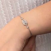 Gümüş Altıgen Baget Taşlı Kadın Bileklik - 3