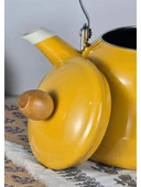 Alev Vintage Demlik Ahşap Saplı Emaye Çaydanlık Kettle 2,5Lt Sarı - 4