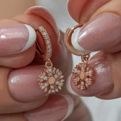 Gümüş Sallantılı Rose Kar Tanesi Kadın Küpe - 1