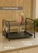 2 Katlı Bulaşıklık Tezgah Üstü Tabaklık BPA FREE Bulaşık Sepeti Yuvarlak Ayak Siyah thumbnail 1