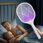 BUFFER® Şarjlı Sinek Öldürücü Masaüstü Standlı,Mor Işık Sinek Kovucu Raket 5w - 4