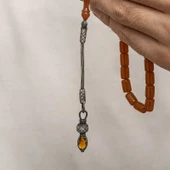 Gümüş 1000 Ayar Kazaz Püsküllü Sıkma Kehribar Tesbih - 2