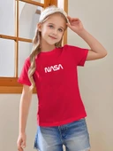 Çocuk Nasa Yazı Baskılı Pamuklu Tshirt - 1