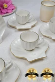 Farika Porselen Işıl 12 Parça 6 Kişilik Altın Yaldız Porselen Kahve Fincan Takımı - 1