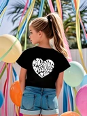 Çocuk YazılıKalp baskılı Pamuklu Tshirt - 1