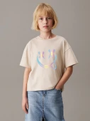 Çocuk Emoji Hologram baskılı Pamuklu Tshirt - 1