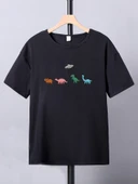 Çocuk Dinazor Baskılı Pamuklu Tshirt - 1