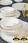 Farika Porselen Asude 18 Parça 6 Kişilik Altın Yaldız Porselen Yemek Takımı - 1