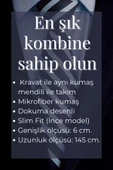 Yeşil Bej Yuvarlak Desenli Kahverengi Dokuma Kumaş Mendilli Slim Fit Kravat // SDK-250206 - 4