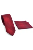 Bordo Kırmızı Verev Desenli Dokuma Kumaş Mendilli Slim Fit Kravat // SDK-250203 thumbnail 2