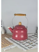 Alev Vintage Demlik Ahşap Saplı Emaye Kettle 2,5Lt Kırmızı - 1