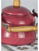Alev Vintage Demlik Ahşap Saplı Emaye Kettle 2,5Lt Kırmızı - 2