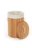 Lorin Katlanır Banyo Bambu Çamaşır Kirli Sepeti Yuvarlak Oval Naturel - 4