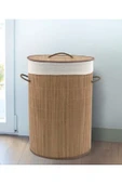 Lorin Katlanır Banyo Bambu Çamaşır Kirli Sepeti Yuvarlak Oval Naturel - 3