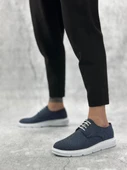 BA0003 Bağcıklı Klasik Spor Keten Lacivert  Beyaz Taban Casual Erkek Ayakkabı thumbnail 1