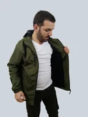 Erkek Kapüşonlu File Detaylı Haki Yağmurluk - 1