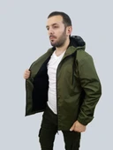 Erkek Kapüşonlu File Detaylı Haki Yağmurluk - 3