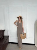 Örgülü Uzun Triko Elbise - Kahve thumbnail 3