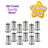 12 Adet Metal Destek Ayağı 12 Cm Krom Mobilya Kanepe Baza Koltuk Ünite Ayakları Metrik 8 Civatalı İnce Diş - 1