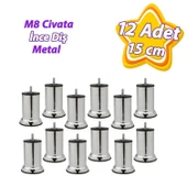 12 Adet Metal Destek Ayağı 15 Cm Krom Mobilya Kanepe Baza Koltuk Ünite Ayakları Metrik 8 Civatalı İnce Diş thumbnail 1