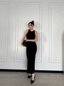 Kolsuz Uzun Elbise - Siyah thumbnail 1