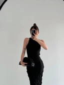 Kolsuz Uzun Elbise - Siyah thumbnail 2