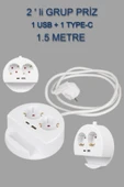 Priz 2 Li 1 USB + 1 TYPE-C Girişli Grup Uzatma Kablosu Telefon Standlı Priz 1.5 Metre Kablolu - 1