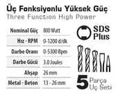 SGS5179 - 3 Joule Sds Plus Kırıcı Delici Matkap 800 Watt - 6