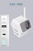 3'lü Grup Priz 3 Priz 1 USB 1 Type-c Anahtarlı Çocuk Emniyetli Dönebilen Duvar Monte Aparatlı 1.5 M - 1