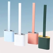 By Nevser® Duvara Monte Edilebilir Kapaklı Askılı Klozet Yumuşak Silikon Başlıklı Tuvalet Fırçası Seti - 1