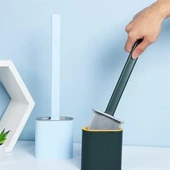 By Nevser® Duvara Monte Edilebilir Kapaklı Askılı Klozet Yumuşak Silikon Başlıklı Tuvalet Fırçası Seti - 2