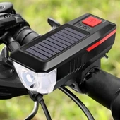 By Nevser® Solar Enerjili USB ile Şarj Edilebilir Ledli Bisiklet Feneri Kornalı ve Su Geçirmez Far - 4
