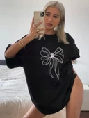 Kadın Baskılı Oversize T-shirt - Siyah - 2