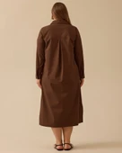 Gala-xi Kadın Büyük Beden Gömlek Yaka Uzun Kollu Taş Detaylı Elbise 10002511314002 - 3