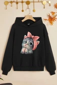Çocuk Sevimli Kedi Baskılı Sweatshirt - 1