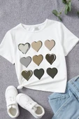 Çocuk Kalp Baskılı Pamuklu Tshirt - 3