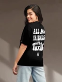 Baskılı Oversize T-shirt - Siyah - 4