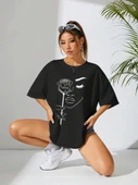 Baskılı Oversize T-shirt - Siyah - 2
