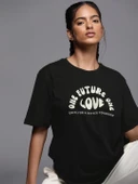 Baskılı Oversize T-shirt - Siyah - 1