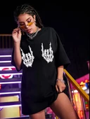 Baskılı Oversize T-shirt - Siyah - 1