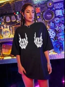 Baskılı Oversize T-shirt - Siyah - 3