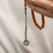 Gümüş Kazaz Püsküllü Sıkma Kehribar Tesbih - 3