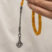 Gümüş Kazaz Püsküllü Sıkma Kehribar Tesbih - 3