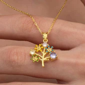 Gümüş Gold Renkli Hayat Ağacı Kadın Kolye - 1