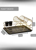 2 Katlı Bulaşıklık Tezgah Üstü Tabaklık BPA FREE Bulaşık Sepeti Kalpli Gold - 2