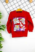 Kız Çocuk Giyim - Pamuklu, Rahat ve Şık Çiçek Baskılı Sweatshirt - 1