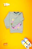 Kız Çocuk Giyim - Yumuşacık Şirin Çiçek Baskılı Sweatshirt - 8